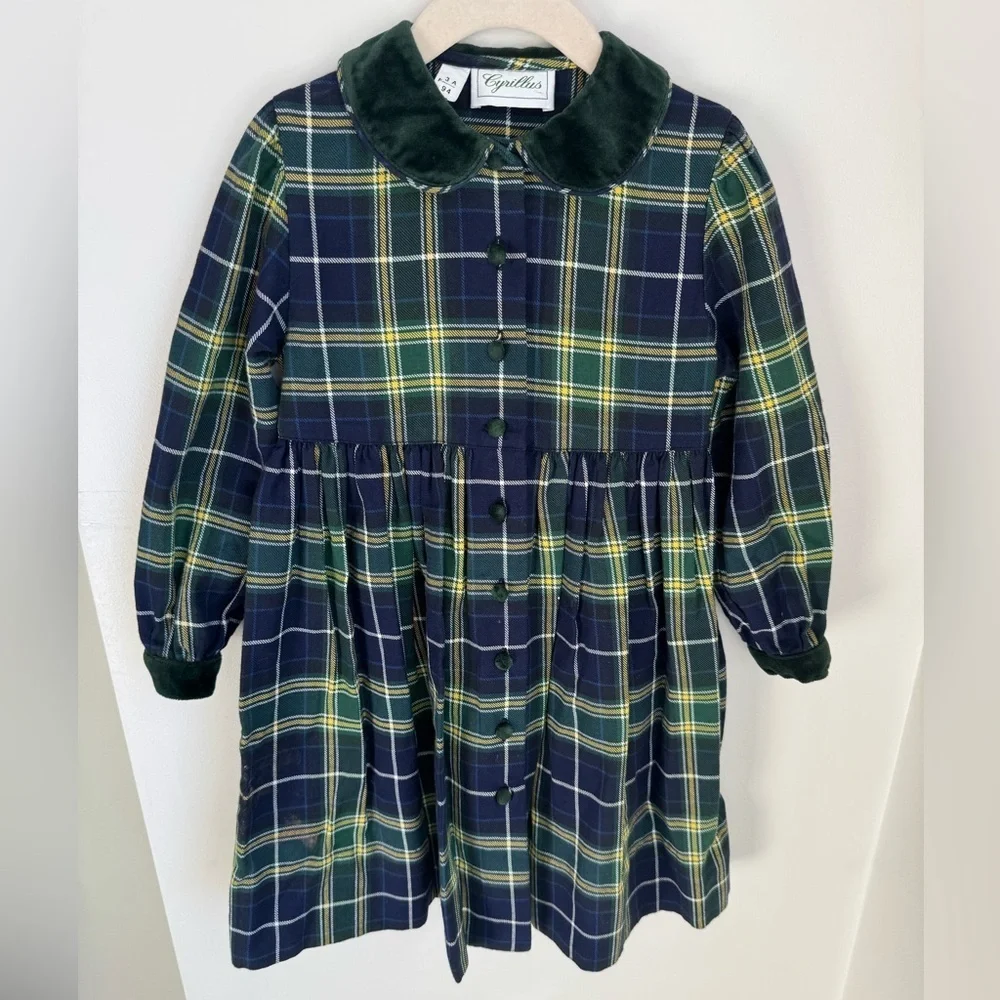 Cyrillus Vintage Girls Plaid Dress Peter Pan Collar Size 3T